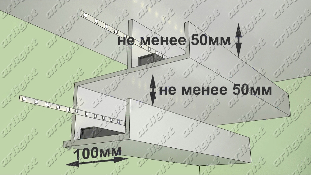 Светодиодная подсветка многоуровневого гипсокартонного карниза. Вариант 1